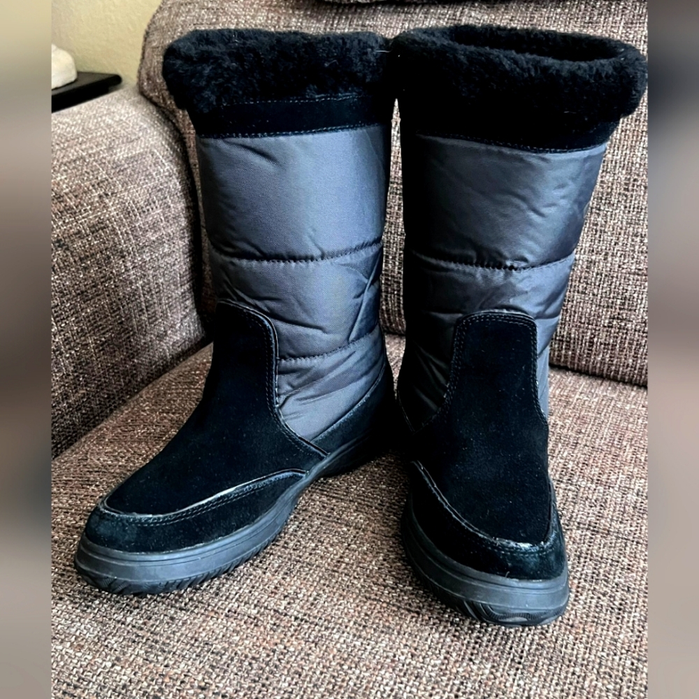 Women's Coach New York Black Fur Sherman Winter Boots Snow, Size 7